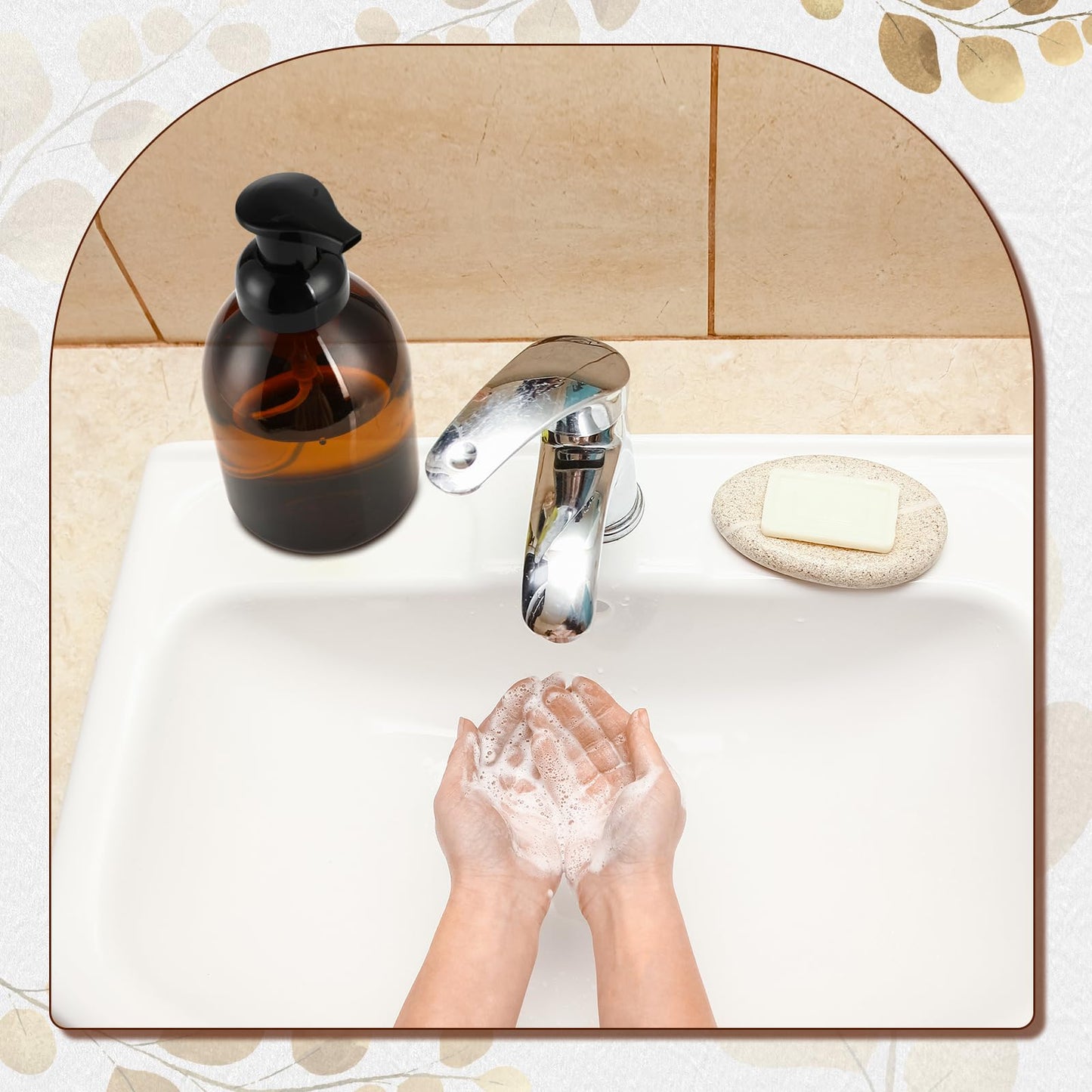 Uiifan 16 Pcs 17 oz Amber Foaming Soap Dispenser Refillable Foam Pump Bottle Liquid Plastic Container for Kitchen Bathroom Commercial Concentrated or Regular Shampoo Body Wash Dish Liquid Soap