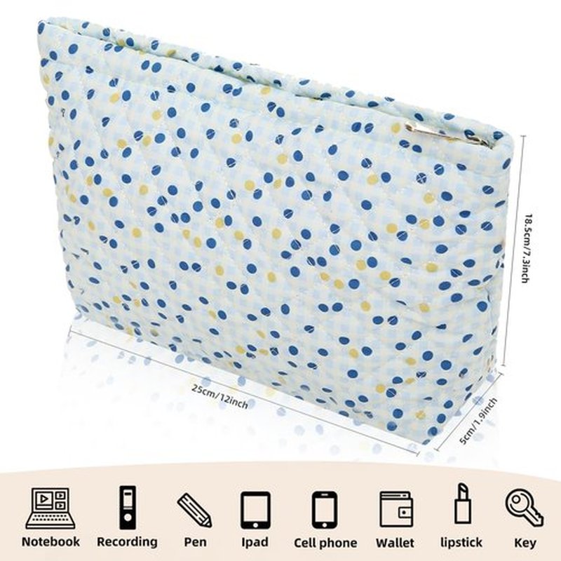 Wudimeitt Cosmetic bag Makeup bag Preppy Cute Corduroy Toiletry bag for women travel essentials (Blue Dot)