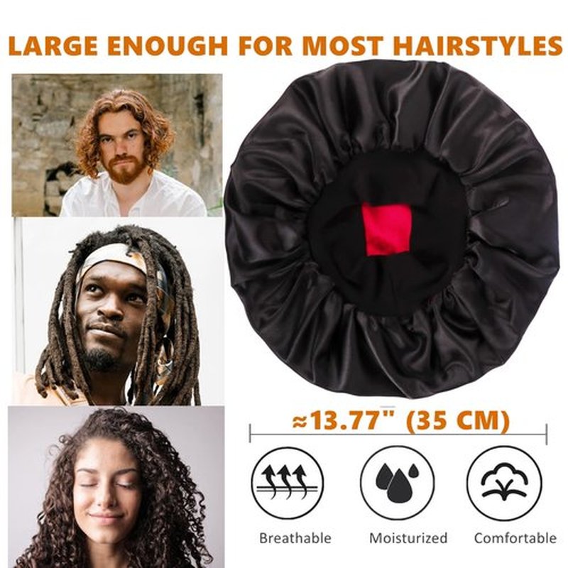 Bonnet for Men,Hair Bonnet for Sleeping,Double Layer Satin Bonnets for Black Women Curly Hair Braids,Reversible Sleep Cap (Large,Black/Burgundy)