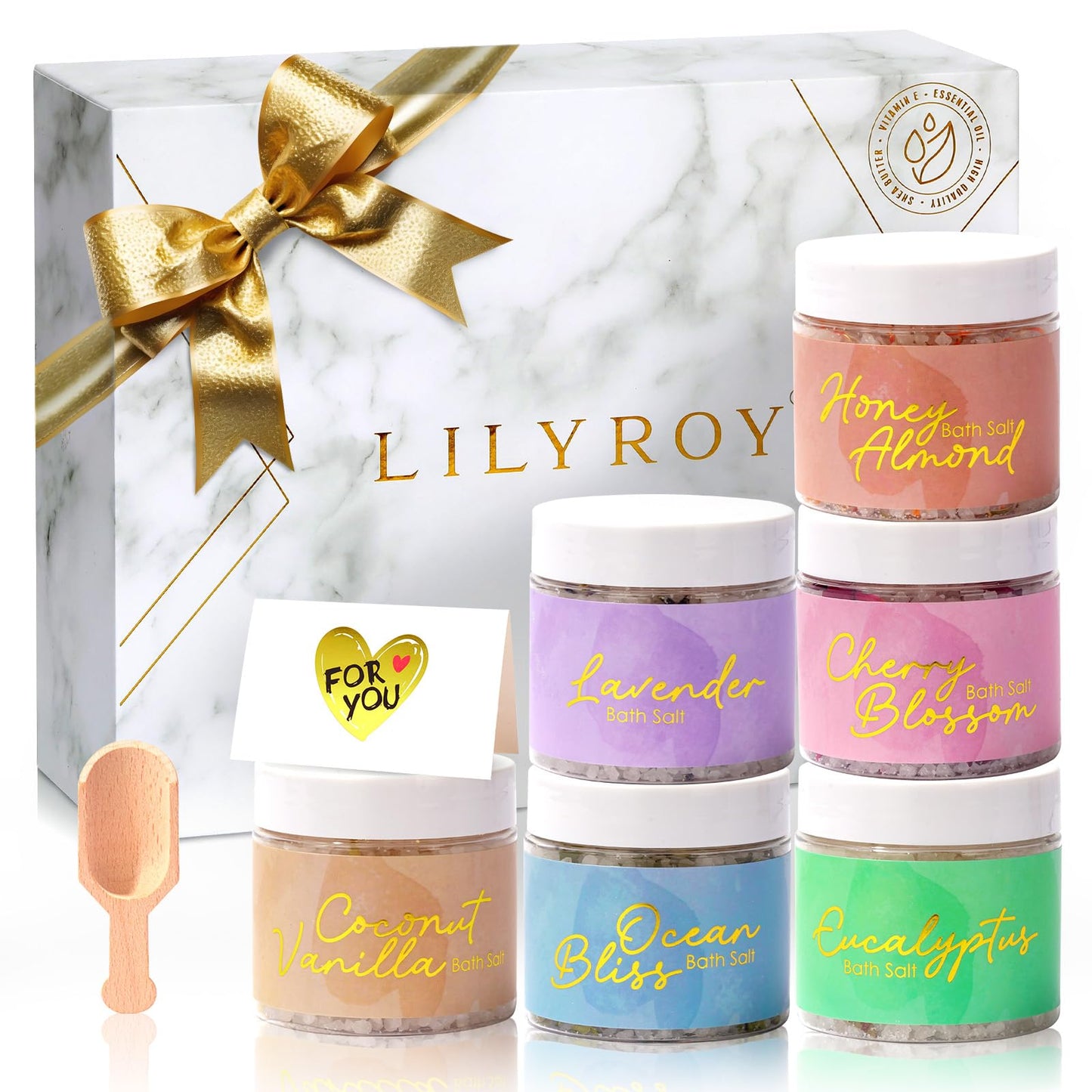 Christmas Gifts for Mom - Luxury 9-Piece Floral Epsom Salt Gift Set for Women with 6 x 120g Epsom Salt, Bath & Body Gift Set in Elegant Box | Perfect Mothers Day, Birthday Gifts for Her & Him