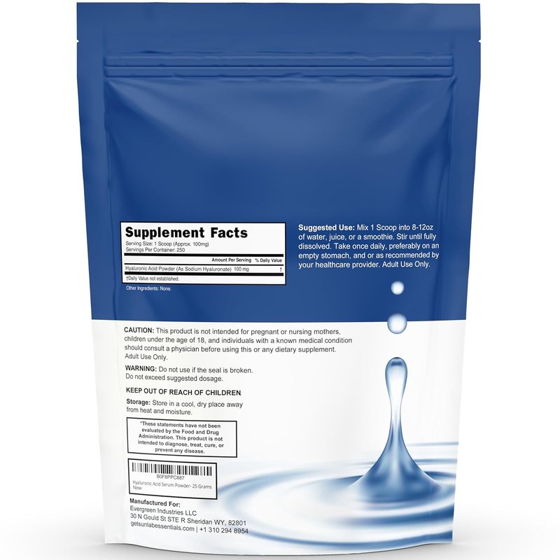 Hyaluronic Acid Powder for Skin | Cosmetic Grade, Low Molecular Weight - 25g for DIY Serums & Deep Hydration