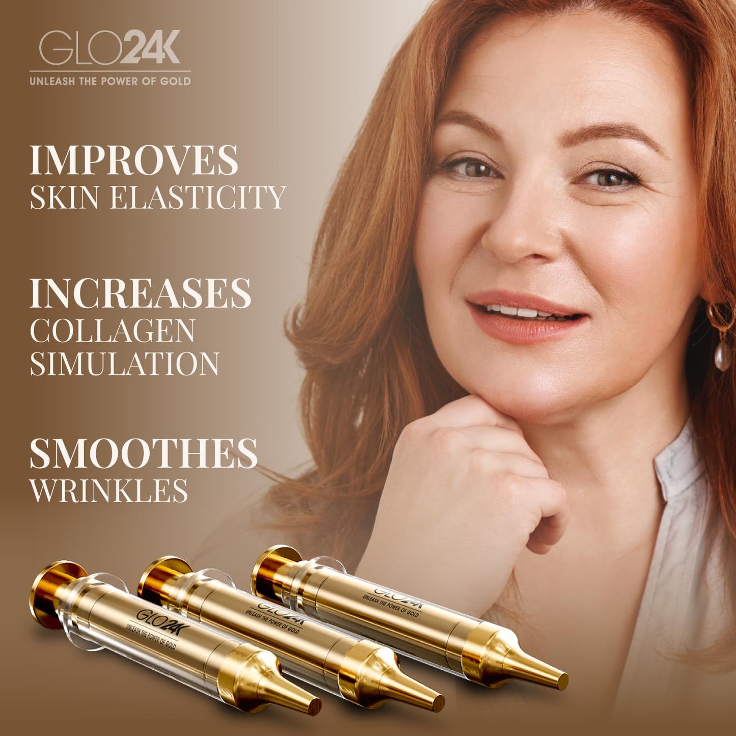 GLO24K Instant Facelift Cream with 24k Gold, Hyaluronic Acid, Peptides, and Vitamins A,C,E - Non-Invasive Alternative to Injections for Fast Results