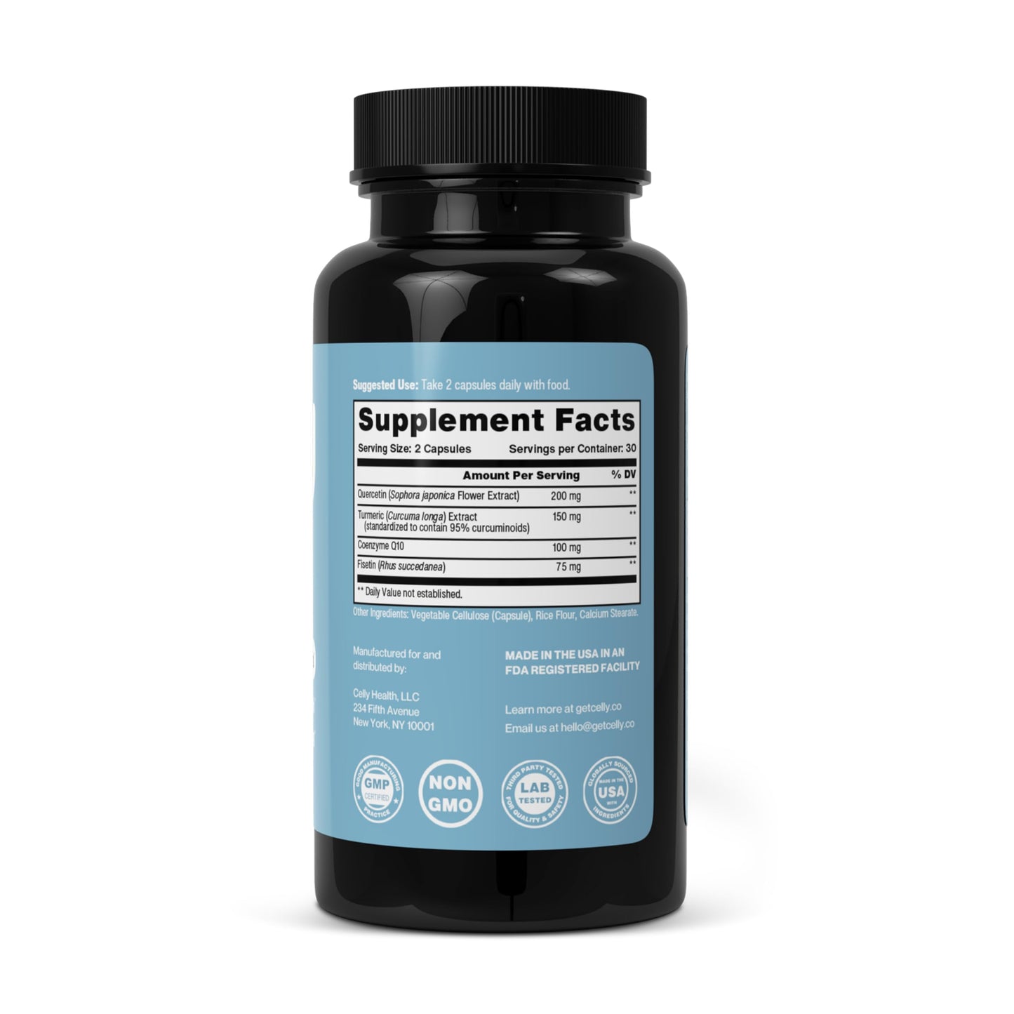 Celly Senolytic Complex | Longevity Supplement for Healthy Aging and Cellular Health with Quercetin and Fisetin | Targets Senescent Cells | 30 Servings | Non-GMO & 3rd Party Tested