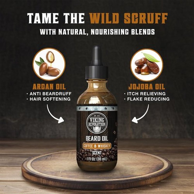 Viking Revolution Coffee Whiskey Beard Oil for Men -Natural Mens Beard Oil with Argan Oil and Jojoba Oil -Beard Softener,Strengthens and Moisturizes- Beard Conditioner for Men(Coffee Whiskey, 1 Pack)