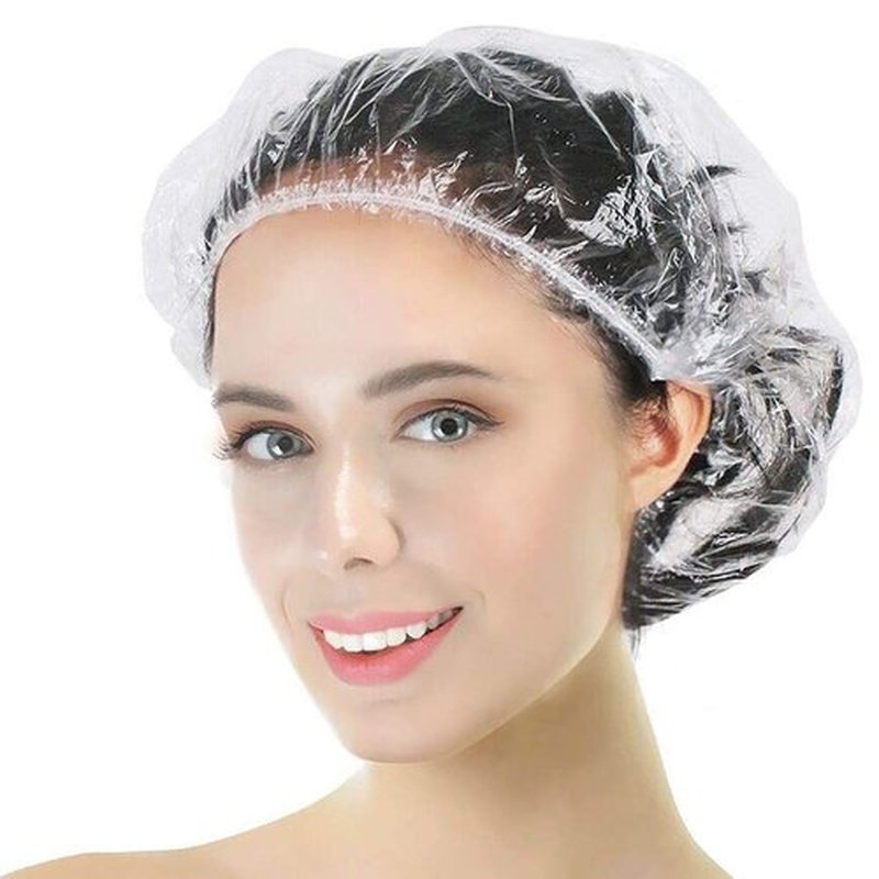 100PS Disposable Shower Caps, Plastic Clear Shower Caps, lengthening and thickening Hair Caps for Hair dyeing assistance, Hotel and Hair Salon, Home Use, Portable Travel (Size 20.5"/52cm）