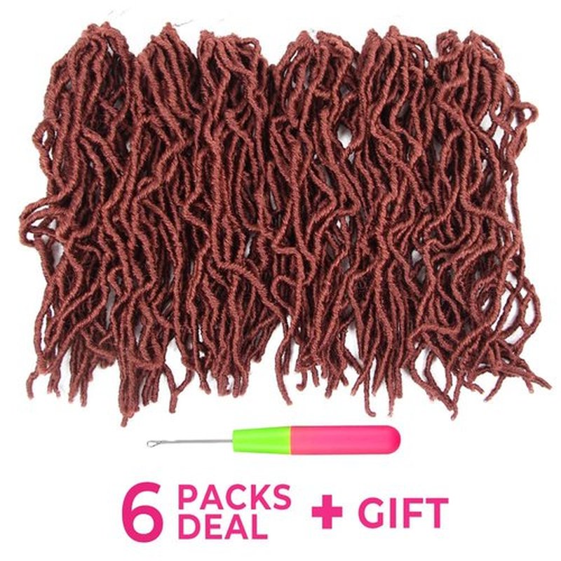 Niseyo Faux Locs Crochet Hair 16 Inch Soft locs, 6 Packs Short Crochet Locs Pre Looped Crotchet Straight Synthetic Hair Extensions (350#, Ginger Red)