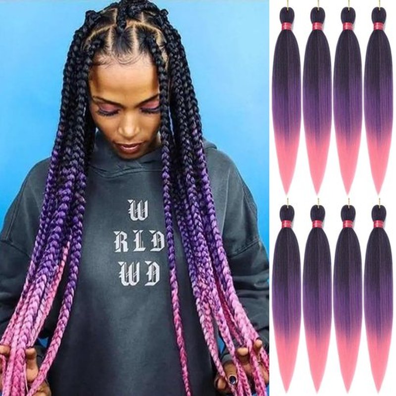 FAYETA Ombre Pre Stretched Braiding Hair, 28''-8 packs Silky Color Blend Braid Hair Extensions, 100% Synthetic Crochet Hair Braids