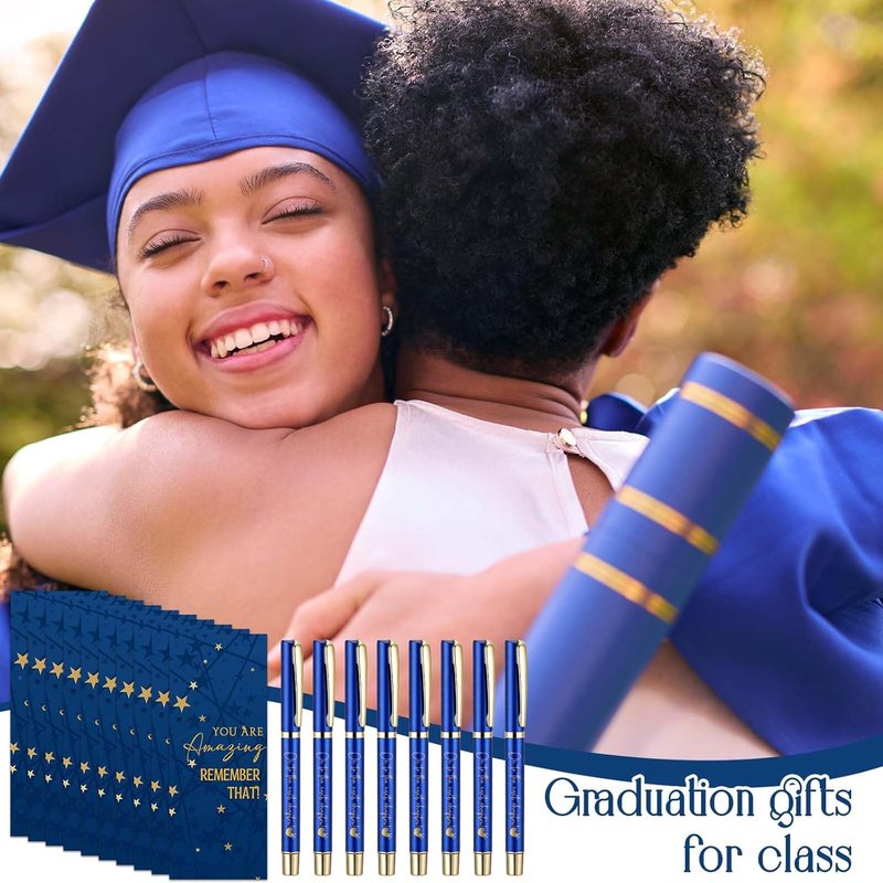 Graduation Pen Gift Set - 90 Pcs Class of 2026 Party Favors | 30 Ballpoint Pens, Inspirational Cards & Bags - Blue