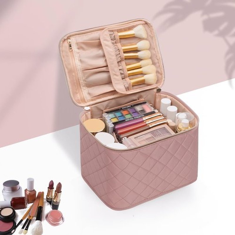 OCHEAL Pink Makeup Bag,Travel Makeup Organizer Bag, Large Capacity Cosmetic Bags For Women Large Travel Toiletry Bag Girls Traveling With Brush Slot And Divider-Large Nude Pink