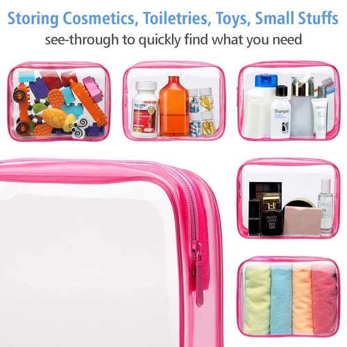 PACKISM Clear Makeup Bags - 2 Pack Quart Size Travel Bag TSA Approved Clear Travel Bags for Toiletries, Clear Cosmetic Bags Carry on Clear Toilety Bag TSA Approved Toiletry Bags, Matte Rose Red