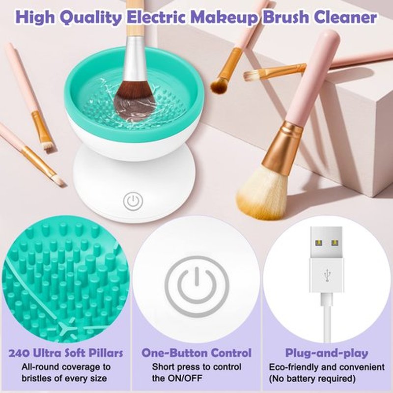 Electric Makeup Brush Cleaner Newest Design, Luxiv Wash Makeup Brush Cleaner Machine Fit for All Size Brushes Automatic Spinner Machine, Makeup Brush Beauty Blender Cleaner (White+grass green)
