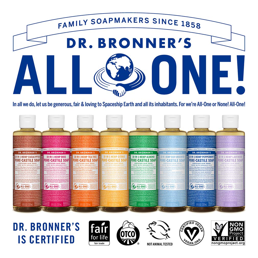 Dr. Bronner's Magic Soap-Pure-Castile Liquid Soap (Lavender, 8 ounce)-Regenerative Organic Certified Oils, 18-in-1 Uses: Body, Hair, Laundry, Pets & Dishes, Concentrated, Vegan, Non-GMO (Pack of 2)