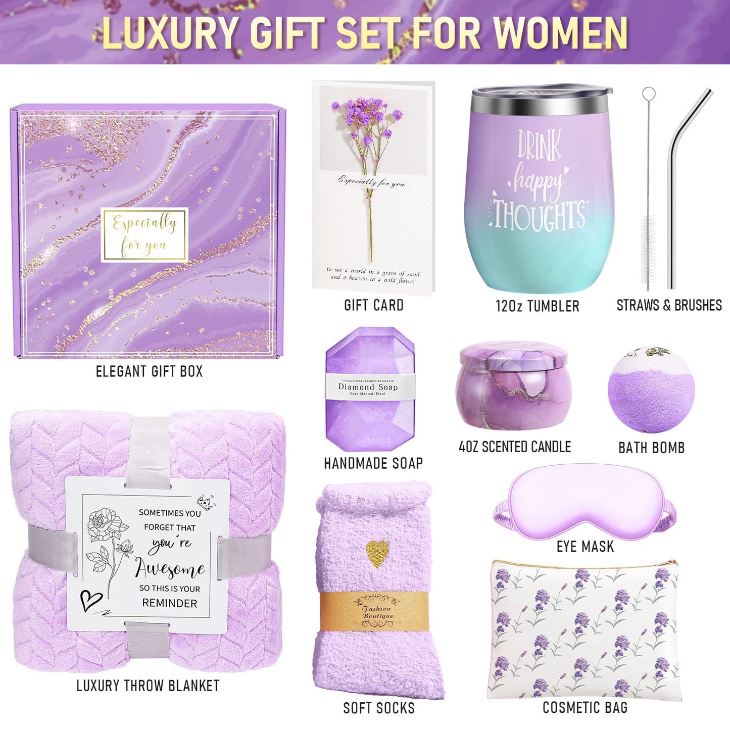 Wasocol Happy Birthday Gifts for Women Mom Grandma Wife Best Friend Sister Her, Unique Relaxing Self Care Package Spa Gift Baskets for Women