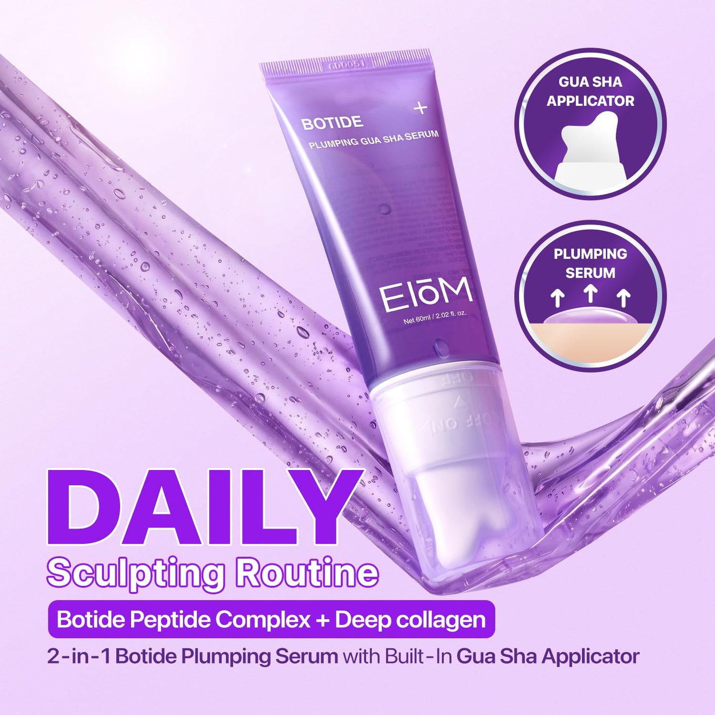 Eiom Botide Copper Peptide Sculpting Serum with Built-In Ceramic Gua Sha | 20 Peptides + 8-Type Hyaluronic Acid, Eye Area, Jawline & Neck Firming Care, Retinol-Free Korean Skin Care (2.02 fl oz)