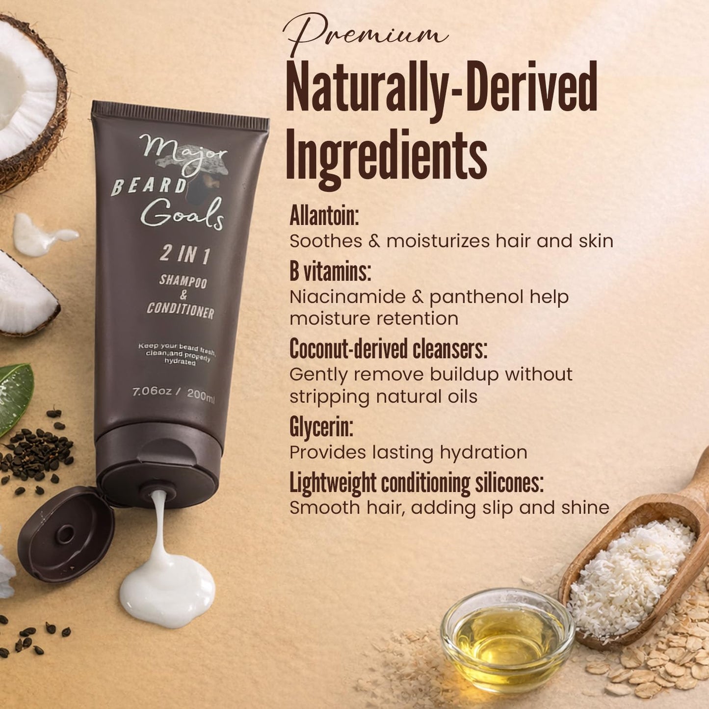 Major Beard Goals: 2-in-1 Beard Wash & Conditioner for Men - Gentle Men’s Shampoo for Beard Care & Growth, Softens, Soothes, Hydrates, & Nourishes Facial Hair, With Natural Ingredients - 7oz