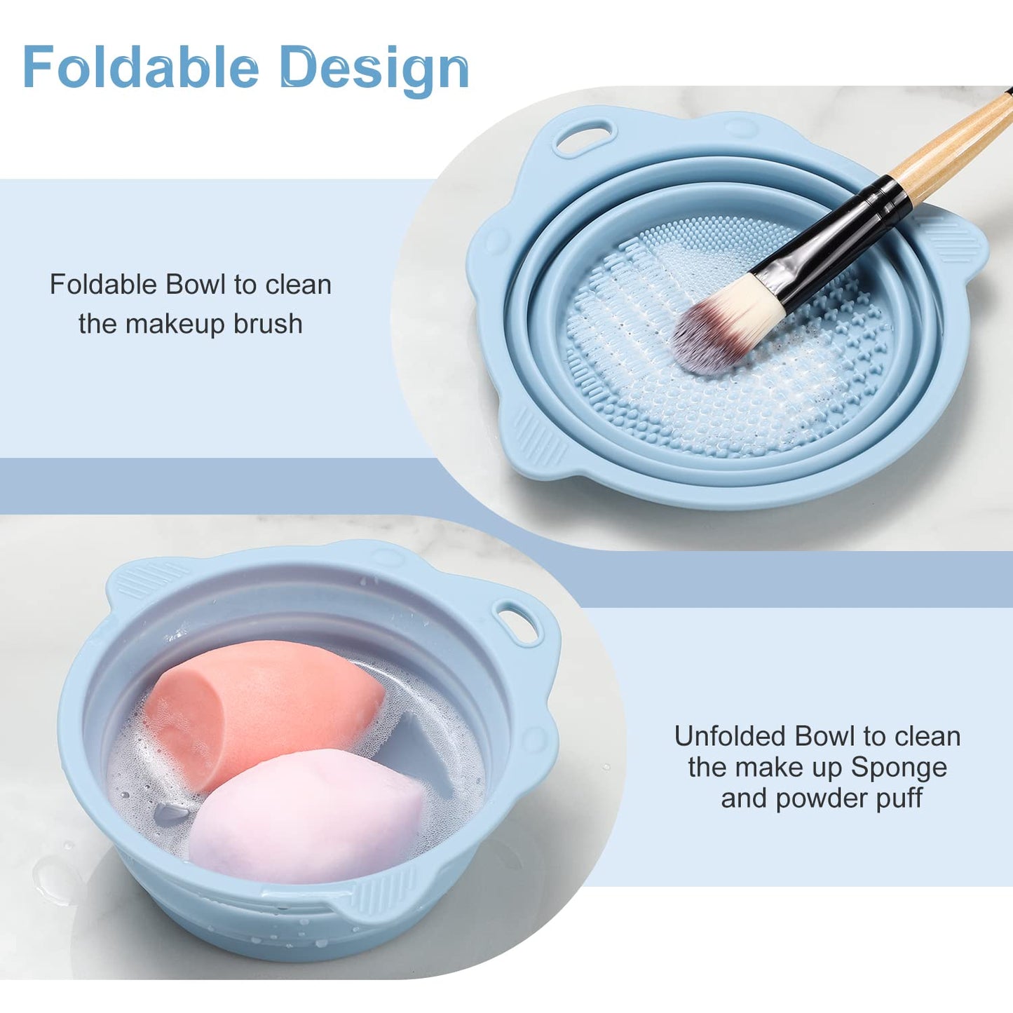 Makeup Brush Cleaner, Etercycle Foldable Silicone Brush Cleaner Bowl Srubber, Portable Washing Tools for Makeup Brush,Powder Puff,Sponge