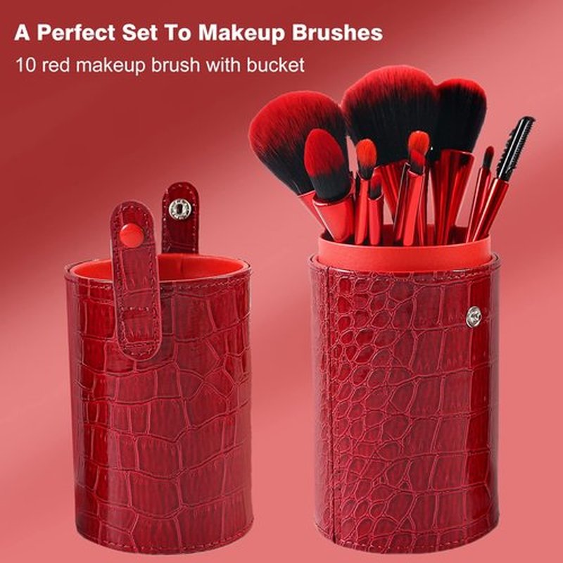 Makeup Brushes Set 10PCs Red Makeup Foundation Brush Advanced Foundation Blush Contour Foundation Concealer Eye Shadow Brush Makeup Set