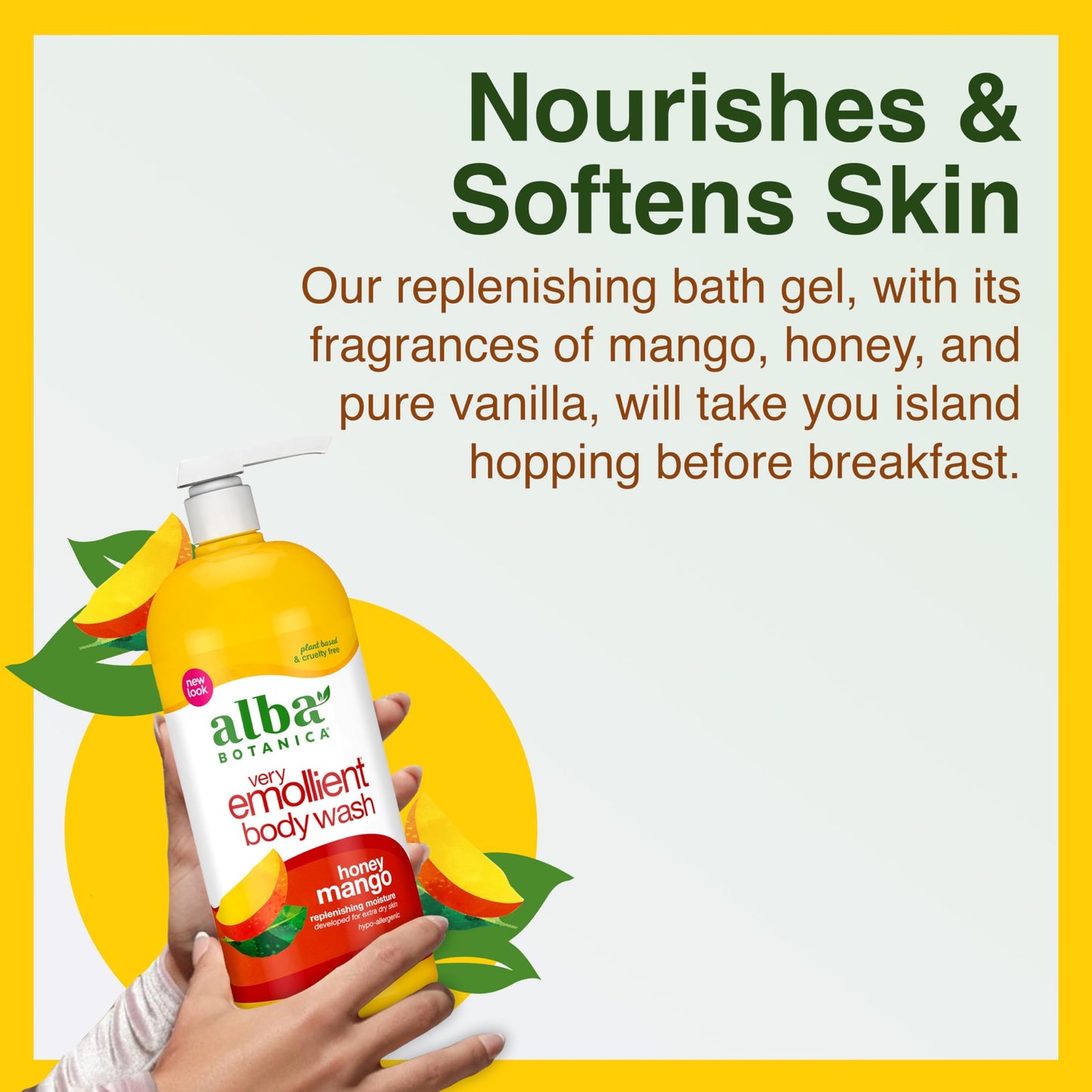Alba Botanica Very Emollient Body Wash, Honey Mango, 32 Oz (Packaging May Vary) (Pack of 2)