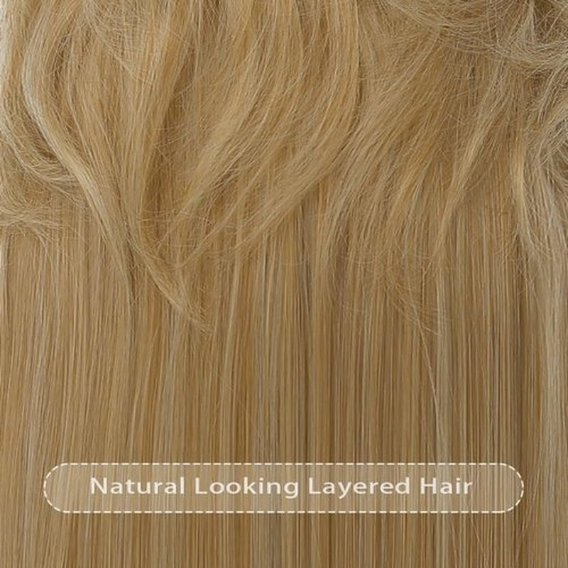 Kaneles Women Blonde Mullet Short Wigs 70s 80s with Bangs Shoulder Length Synthetic Wig for Retro Hippie Rocker Cosplay Wigs