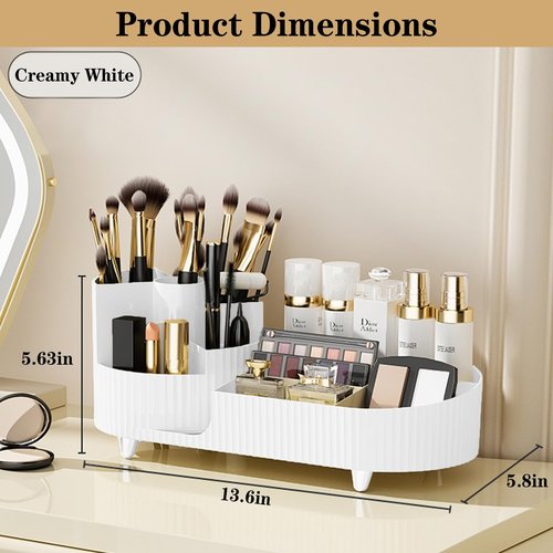 Rotating Makeup Organizer for Vanity with Brush Holder, Cosmetic Makeup Storage Organizer, Large Spinning Makeup Skincare Organizer, Countertop Makeup Perfume Organizer, Lotions Display Case (White)