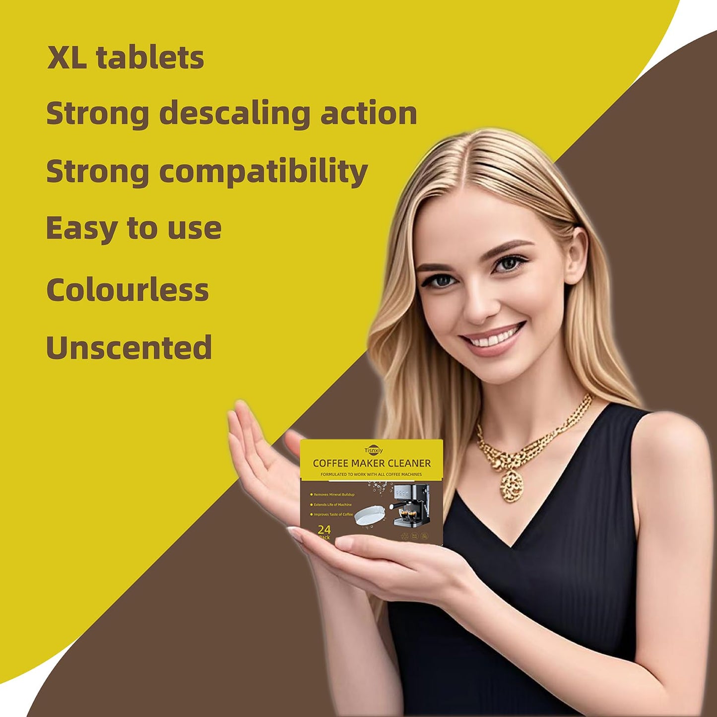 Tisnxiy Coffee Maker Cleaner & Descaler Tablets - 24 Count - Compatible with Deep Cleaning and Descaling for All Coffee Makers - XL Tablets-Removes Limescale-Deep Cleans