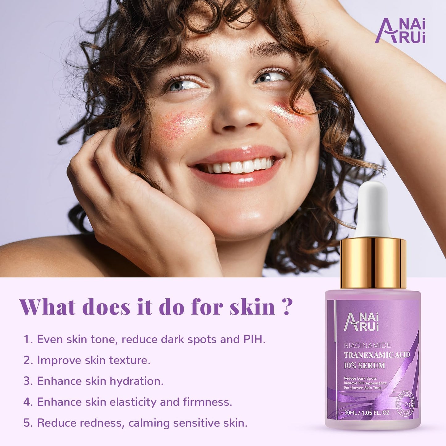 ANAI RUI Advanced 10% Tranexamic Acid Serum With Niacinamide, Kojic Acid, Arbutin, Dark Spot Care, PIH, for Uneven Skin Tone 1FL.Oz