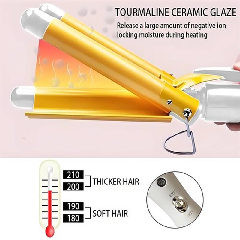 3 Jumbo Barrel Curling Iron Wand 32mm Hair Waver Temperature Adjustable Ceramic Big Waves Hair Crimper