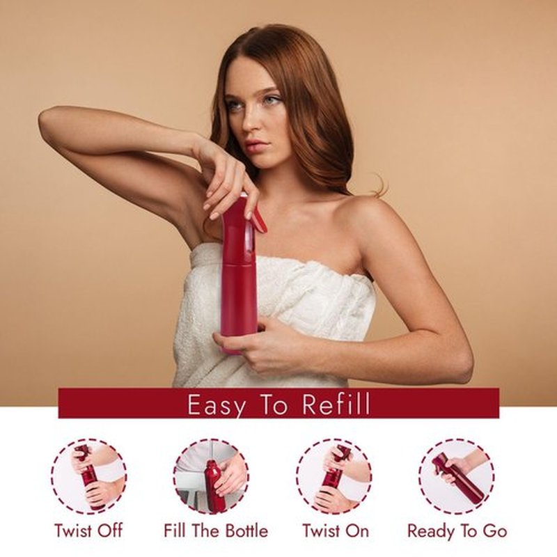 VIGOR PATH Continuous Spray Bottle with Ultra Fine Mist - Versatile Water Sprayer for Hair, Home Cleaning, Salons, Plants, Aromatherapy, and More - Empty Hair Spray Bottle - 300ml/10.1oz (Red)