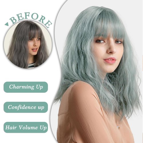 FimTim Short Wavy Bob Wig with Bangs for Women - Colorful Synthetic Wig for Daily Use