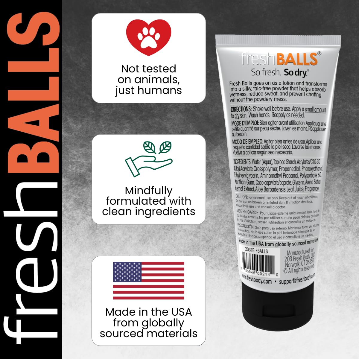 Fresh Breasts + Fresh Balls Anti-Chafing Cream, Deodorant Lotion to Powder for Men & Women, Anti-Friction Cream - Talc Free, Aluminum Free, 3.4 fl oz