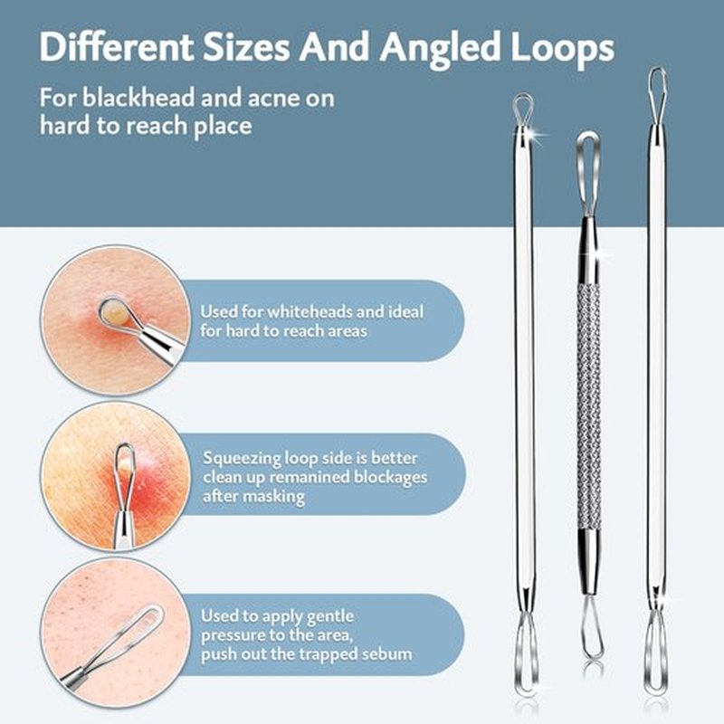 MENOLY Pimple Popper Tool Kit 10 Pcs, Pimple Blackhead Remover Tool Zit Popper for Blemish, Pimple Comedone Extractor Acne Tool for Blackheads, Acnes, Whiteheads Nose Face Tools with Leather Bag