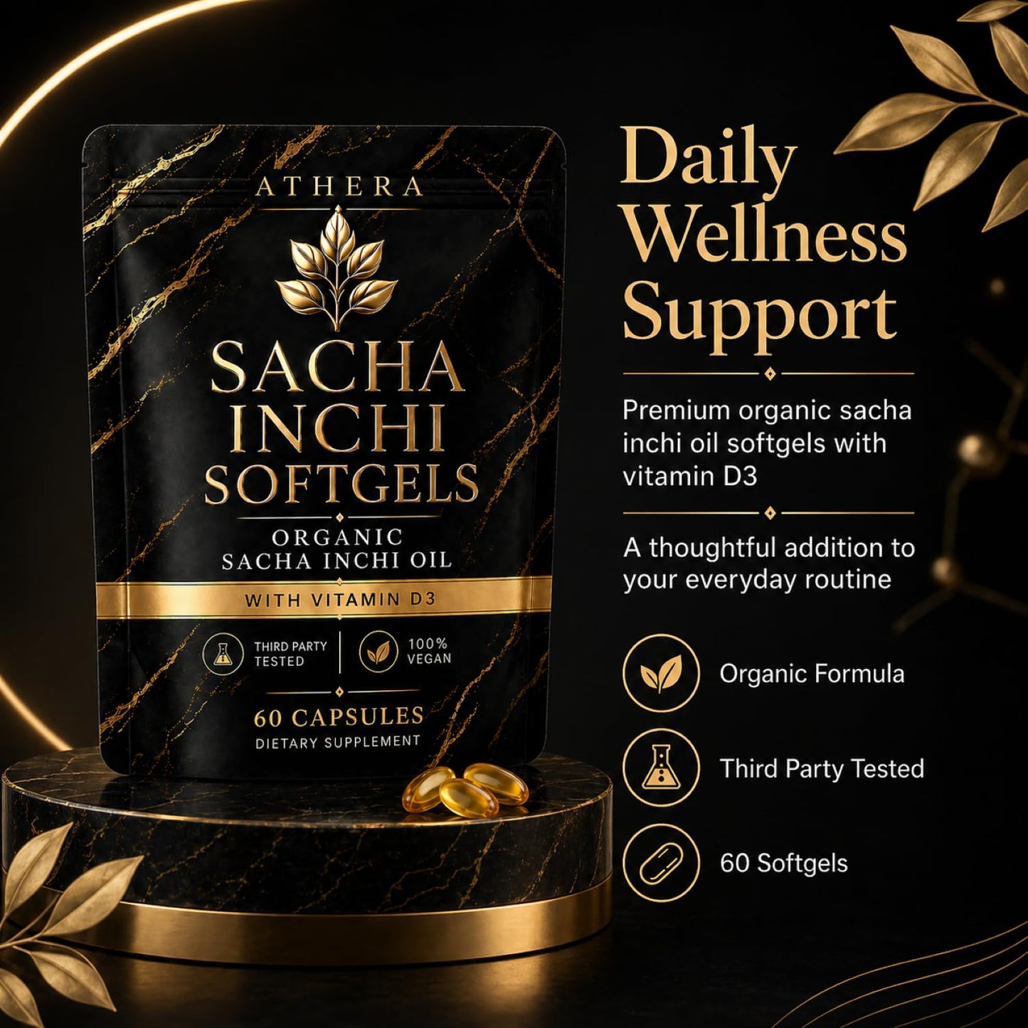 OIMTUE Athera Sacha Inchi Oil Capsules, Organic Sacha Inchi Oil & Vitamin D3, 60 Softgels (1 pc)