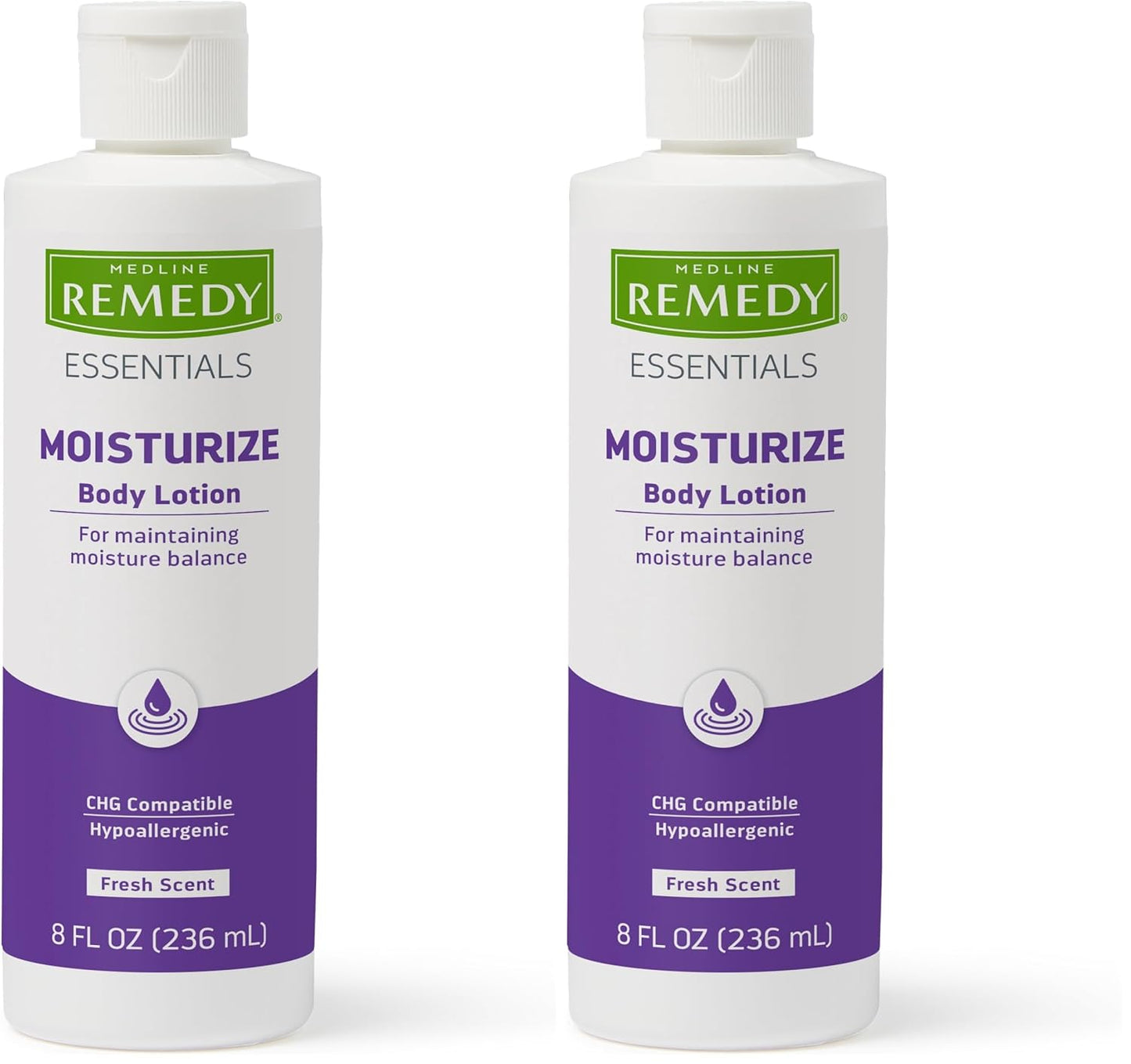 Medline Remedy Essentials Hydrating Body Lotion - 8 oz, 12 Count, Fresh Scent, Non-Greasy, Hypoallergenic for Dry Skin