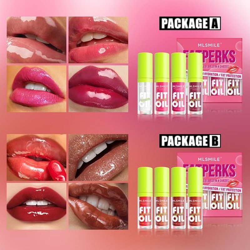 Hvecom 4 Colors Moisturizing Lip Oil Set, Big Brush Head Hydrating Lip Glow Oil Shiny Moisturizing Lip Gloss, Nourishing Non-Sticky Fresh Transparent Tinted Plumping Lip Oil- Set B