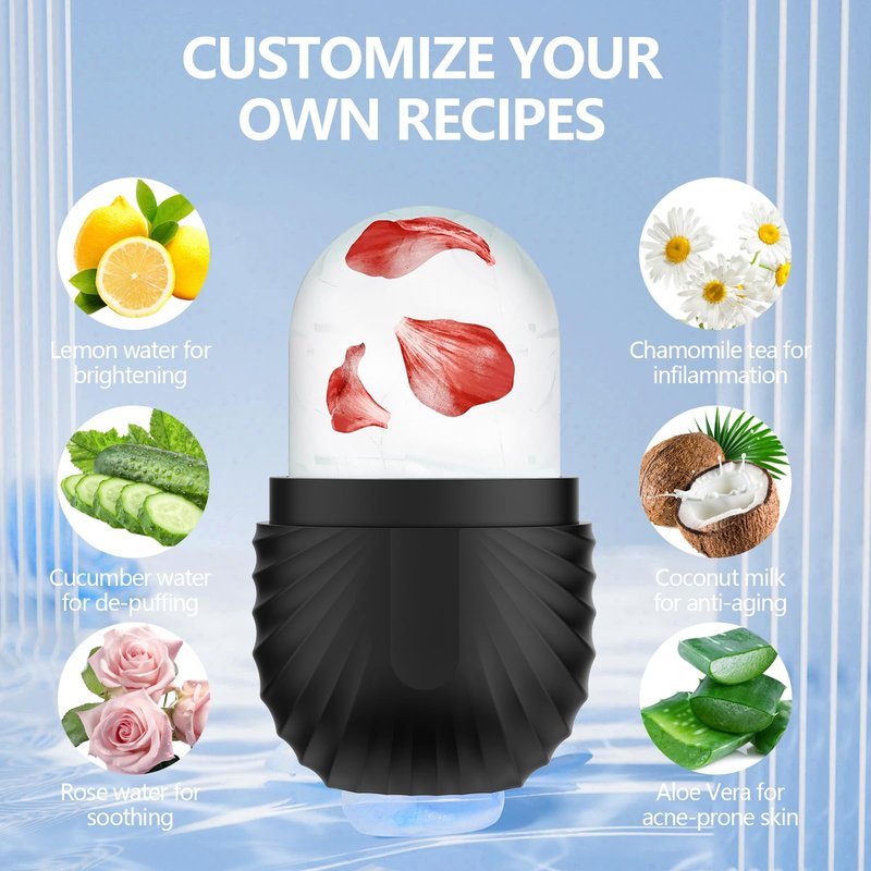 Ice Roller for Face and Eye, Reusable Silicone Ice Facial Roller Ice Holder, Face Ice Mold Skin Care, Ice Cube Roller for Shrink Pores Anti Wrinkle Reduce Puffiness, Black