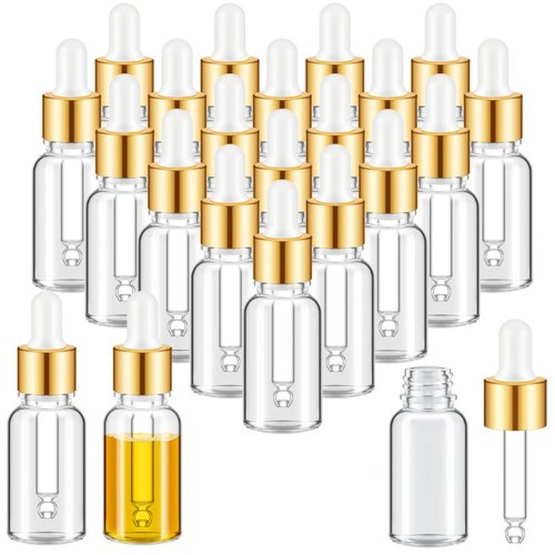Didaey 100 Pcs Mini Glass Dropper Bottle Bulk, 15 ml Gold Clear Essential Oil Dropper Bottles Small Tincture Empty Bottles Sample Containers Perfume Liquid Vials with Cap for Traveling