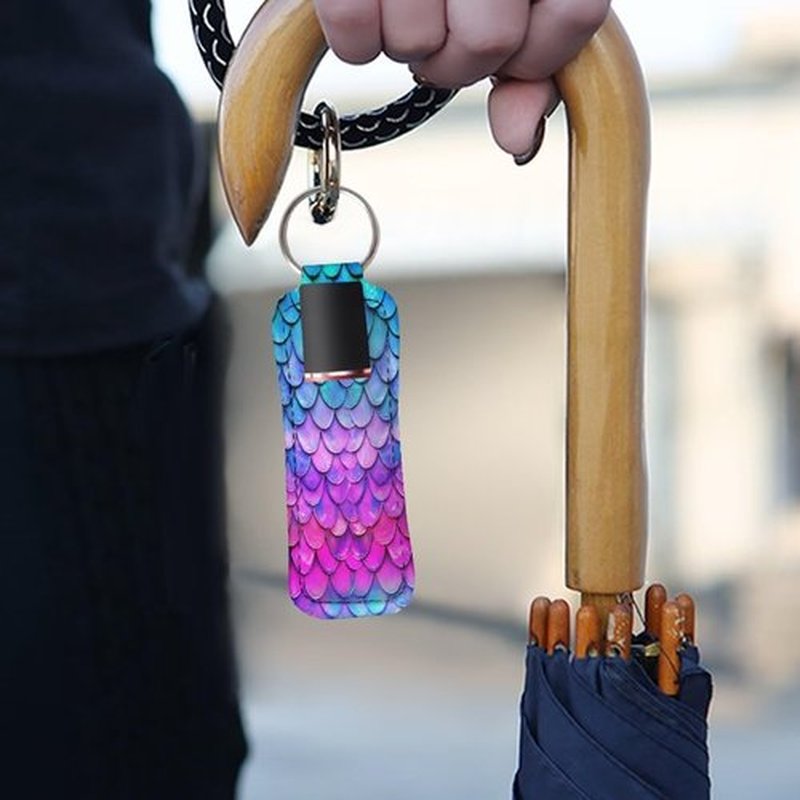 SEANATIVE Mermaid Scales 5 PCS Lipstick Holder Keychain Chapstick Holder Lip Balm Holder Keyring Portable Neoprene Lipstick Holder Lipstick Pouch with Metal Key Ring for Travel Carry Lipstick