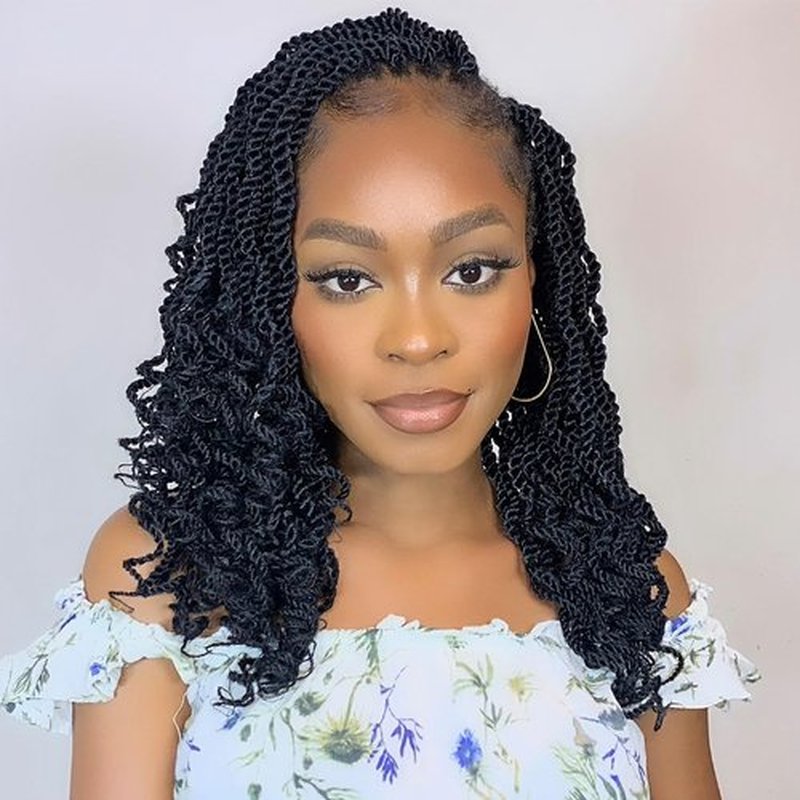 Leeven 10 Inch Wavy Senegalese Twist Crochet Hair with Curly Ends 2 Packs Black Short Pre Looped Crochet Braids Small Hanava Twist Synthetic Middle Crochet Twist for Women Girl Kids