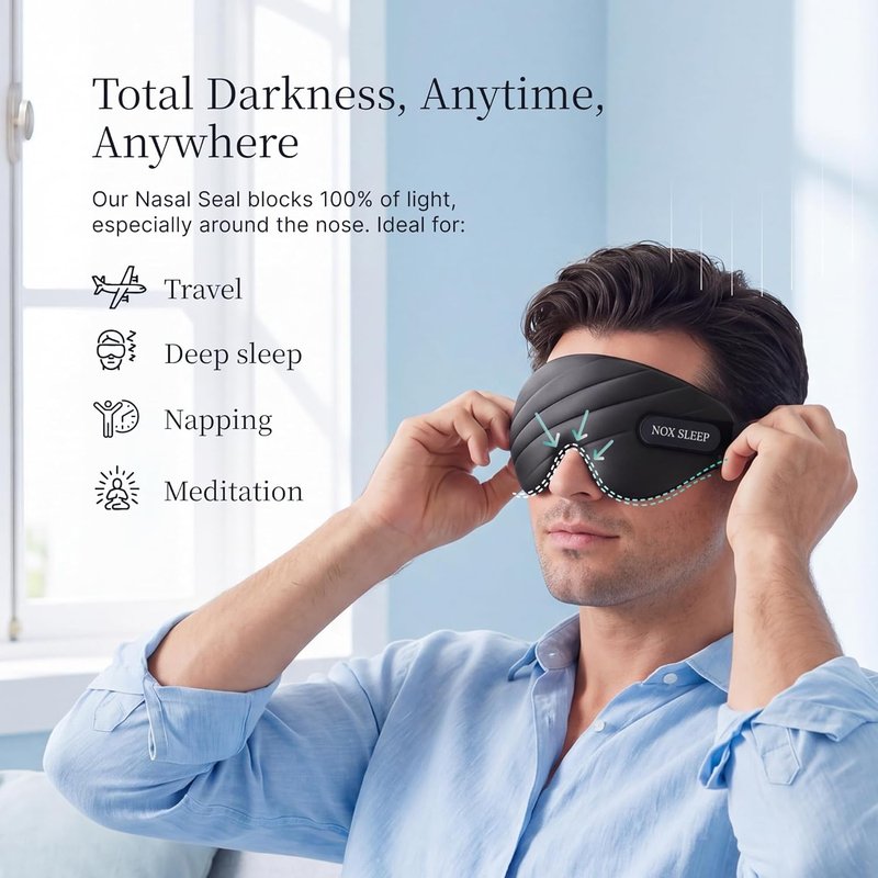 Nox Sleep 3D Sleep Mask - 100% Blackout Eye Mask for Men | Ice Silk, Lightweight & Soft for Travel