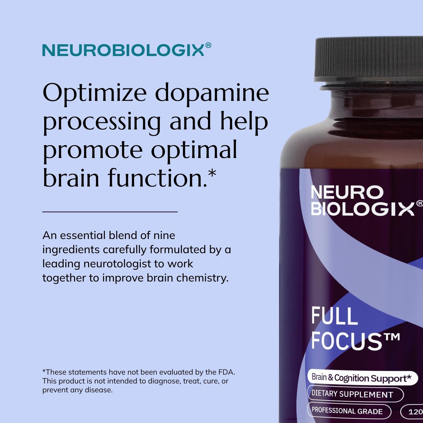 Neurobiologix Full Focus for Men & Women, Brain & Mood Support Supplement, Promotes Focus, Memory & Cognitive Function, with Green Coffee Bean, Bacopa, Magnesium & SAM-E, Gluten Free, 120 Capsules
