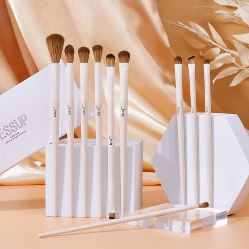 Jessup Precision Makeup Brushes 10Pcs Eye Makeup Brush Set Premium Synthetic Eyeshadow Concealer Eyeliner Eyebrow Blending Highlight Brush, Light Grey T330