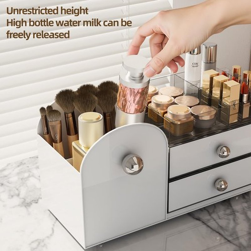 Makeup Organizer with Drawers,High-Capacity Skincare organizers,Makeup Brushes Holder,Make up organizers for Vanity,Cosmetic Display Cases,Bathroom Countertop Organizer(White)