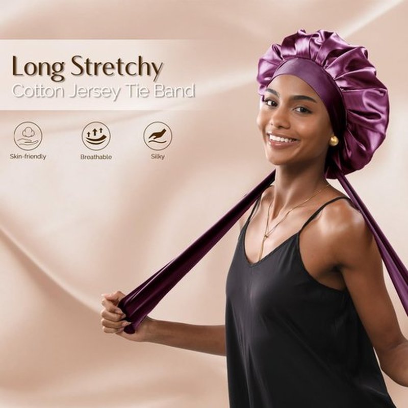 YANIBEST Satin Bonnet Silk Bonnet for Sleeping Double Layer Ajustable Satin bonnet for Women Men for Curly Natural Hair with Tie Band