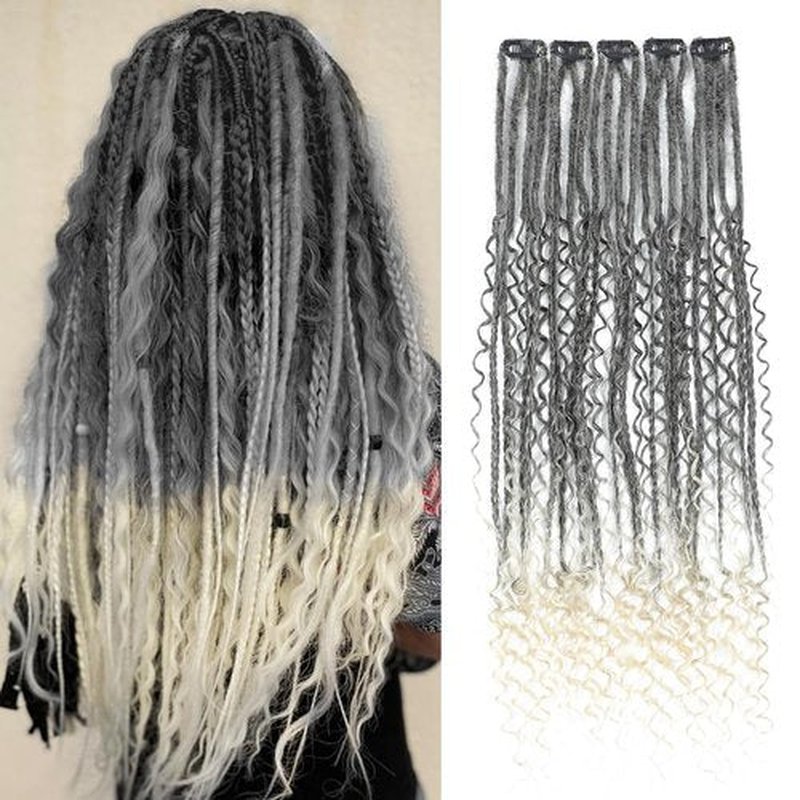 Ajsowju Boho Dreads Clip in Dreadlock Extension 5PCS 20 Strands Clip in Boho Dreadlock 24inches Thin Soft Dread Extenisons for Women (1B/613,Boho)