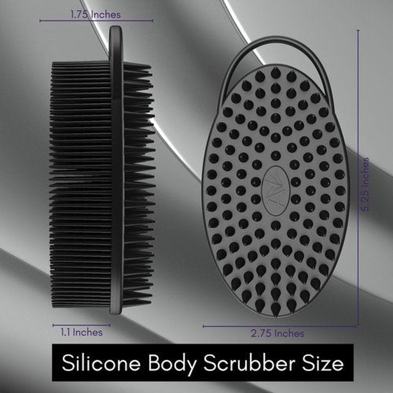 Avilana Silicone Body Scrubber – Dual-Sided Silicone Loofah for Shower, Body Scrubber for Men & Women, Gentle Loofa Alternative, Easy-to-Clean Silicone Body Scrubber Exfoliator (S3-Black with Silver)