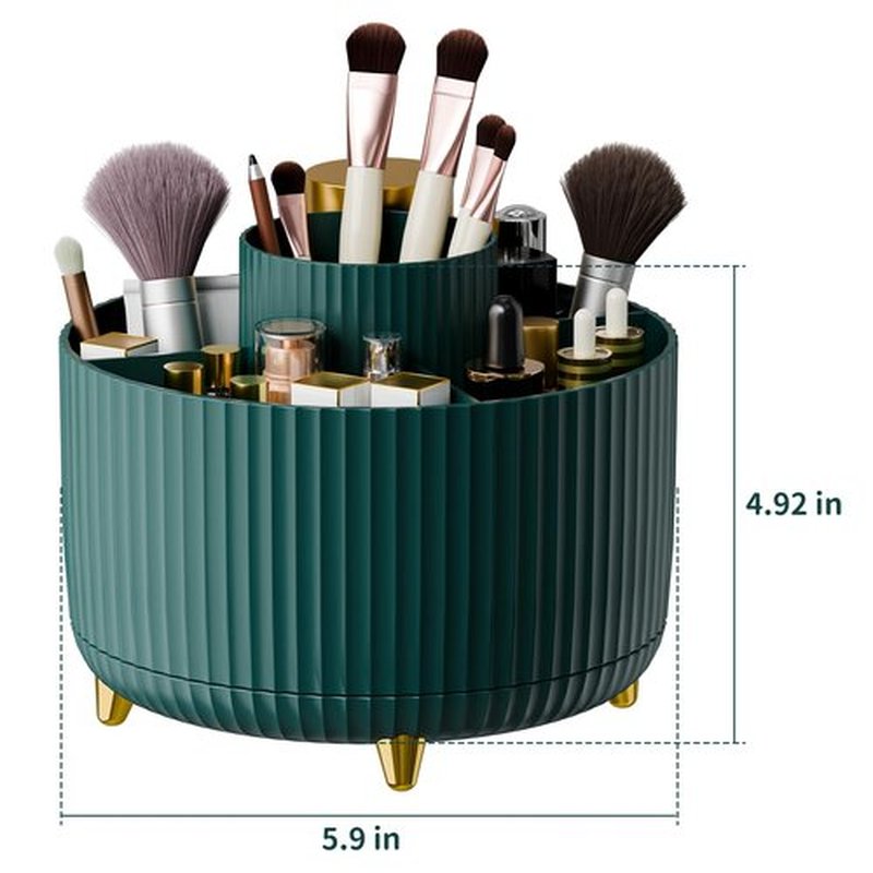 360° Rotate Makeup Brush Holder Organizer, Makeup Organizers Countertop, Makeup organization and Skincare Storage for Vanity, Desktop, Bathroom (Green)