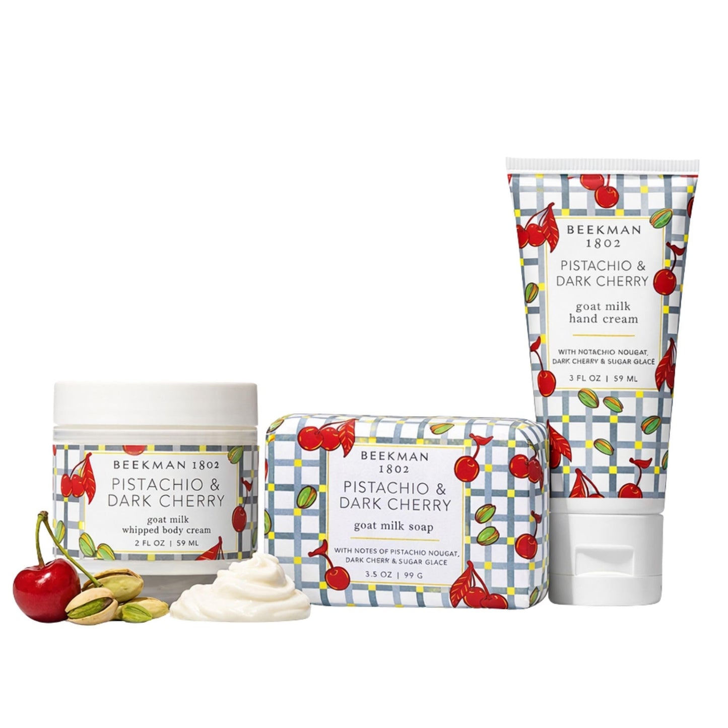 Beekman 1802 Pistachio & Dark Cherry 3-Piece Bodycare Sampler Set