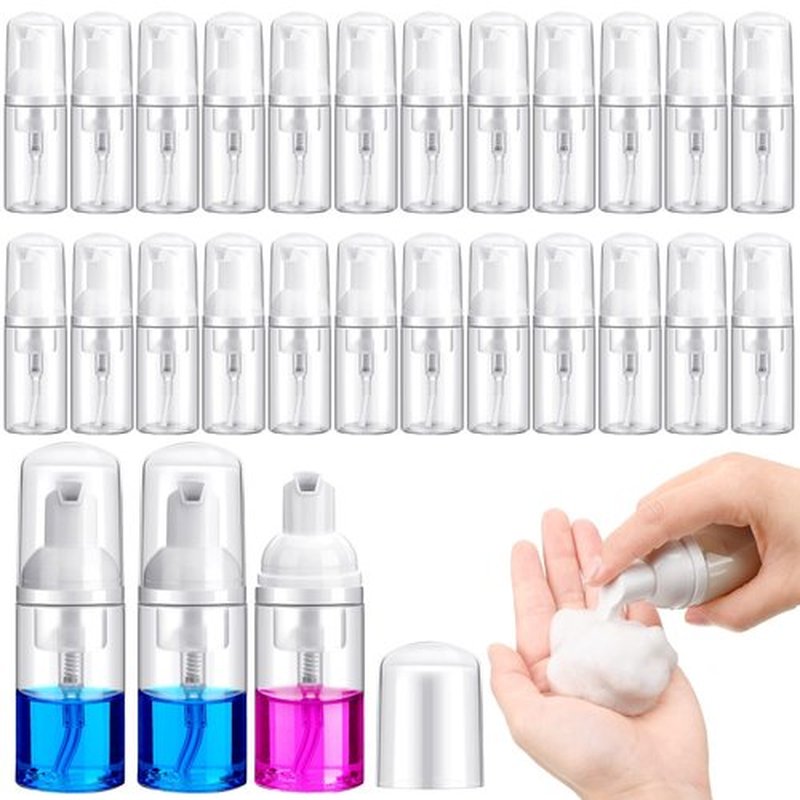 24 Pcs Foam Pump Bottles 1 Oz/ 30 ml Travel Soap Bottle Plastic Mini Empty Dispenser Foaming Bottles for Refillable Hand Sanitizer Lash Shampoo Bottles (Clear)