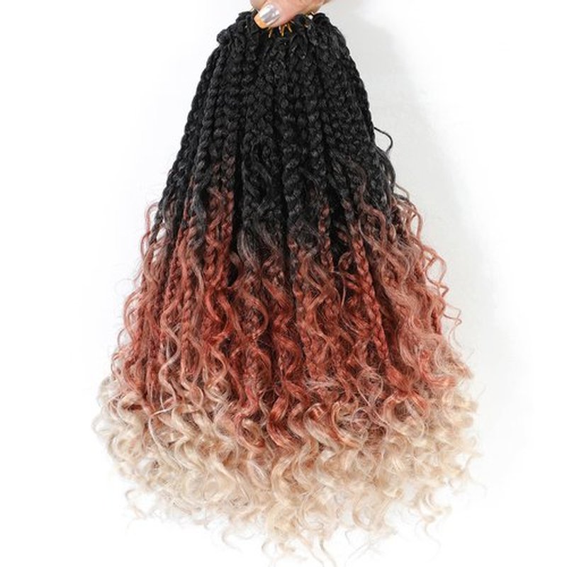12inch Goddess Box Braids Crochet Hair Box Braids Crochet Hair For Black Women Pre Looped Crochet Hair with Curly Ends Bohemian Crochet Box Braids Crochet Hair(12inch(Pack of 8), 1B/30/613)