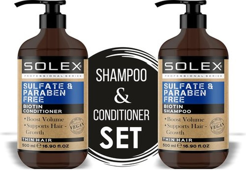 Solex Biotin Oil Shampoo and Conditioner Set for Hair Growth- Sulfate & Paraben Free - Volumizing Shampoo - Treatment for Men & Women Hair Thickening Volumizing Products, (2 pc. X 16.9 Fl Oz / 500mL)